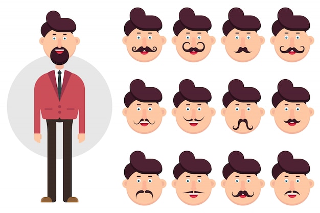 Carácter de hombre con diferentes tipos de ilustración de bigote