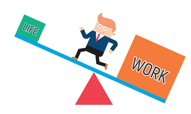 carácter de hombre de negocios la vida y el equilibrio de trabajo concepto vector de diseño