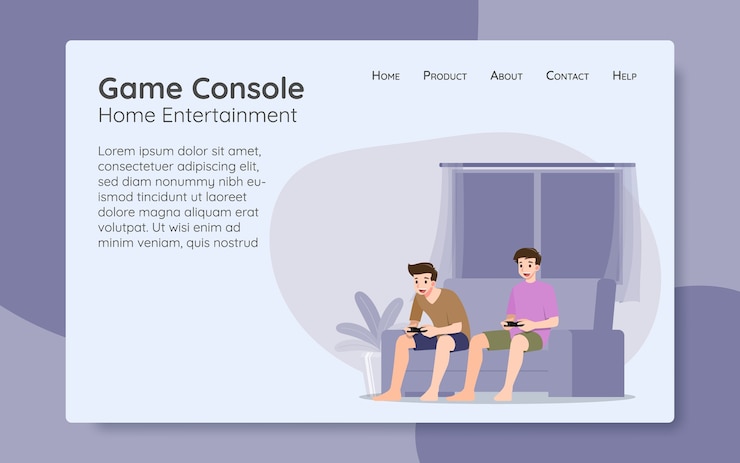 Vector carácter de hombres guapos jóvenes, jugando un juego de consola en línea mediante conexión a internet