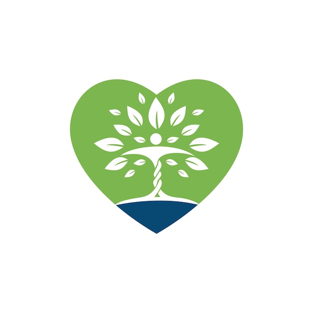 Carácter humano con diseño de logotipo de hojas y corazón.