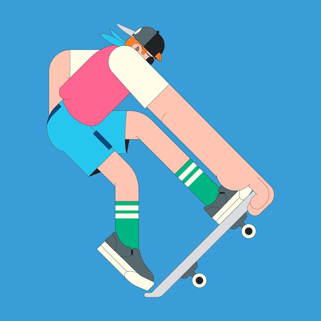 Carácter joven skater en vector de fondo azul