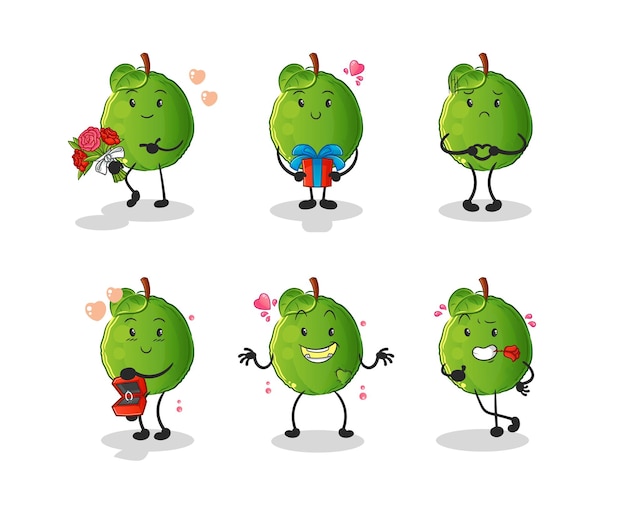 Carácter de juego de amor de guayaba. vector de mascota de dibujos animados