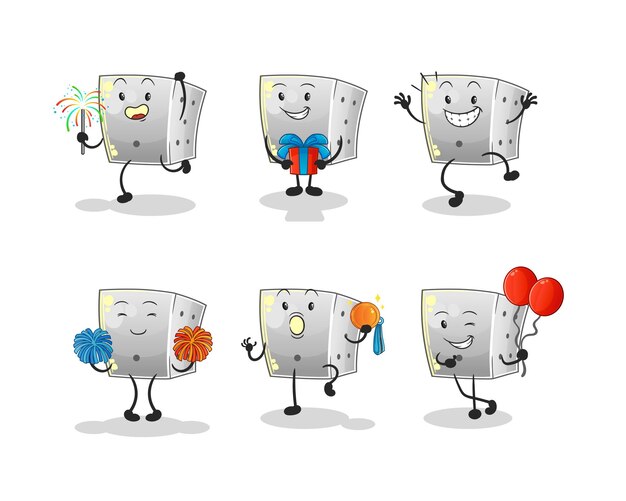 Carácter de juego de celebración de dados. vector de mascota de dibujos animados
