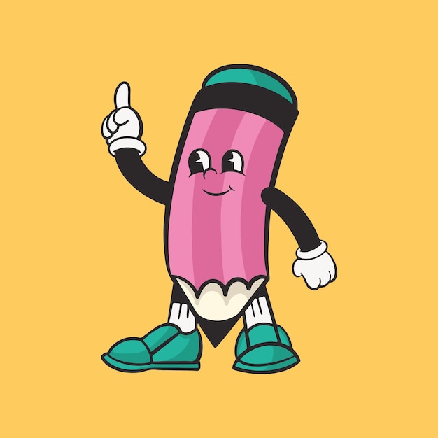 Carácter de lápiz colorido vector de ilustración retro