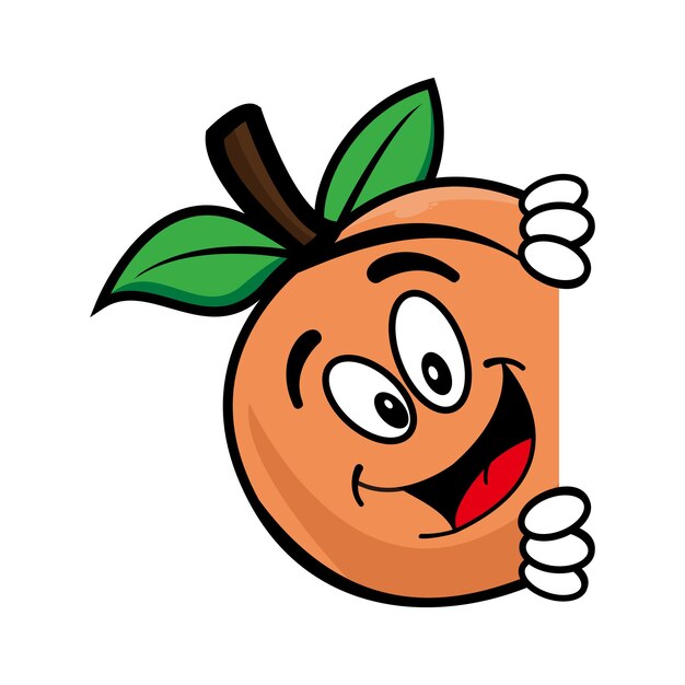 Carácter lindo del diseño de la mascota de la fruta del melocotón aislado en un fondo blanco