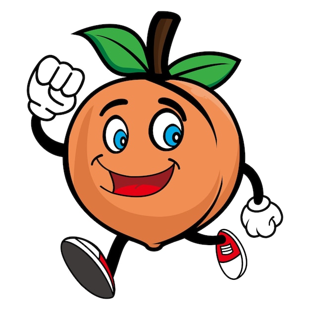 Vector carácter lindo del diseño de la mascota de la fruta del melocotón aislado en un fondo blanco