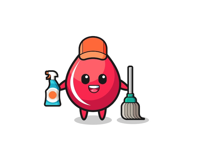 Carácter lindo de la gota de sangre como diseño lindo de la mascota de los servicios de limpieza