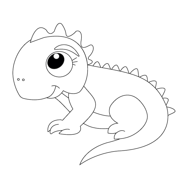 Carácter lindo de la iguana para el ejemplo del vector aislado del libro de colorear del niño en el fondo blanco