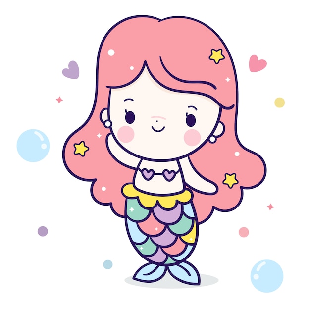 Vector carácter lindo de kawaii de la historieta de la muchacha de la sirena