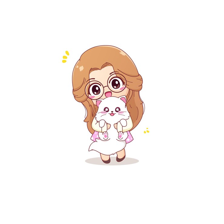 Carácter lindo de la muchacha que abraza la ilustración del vector del gato blanco
