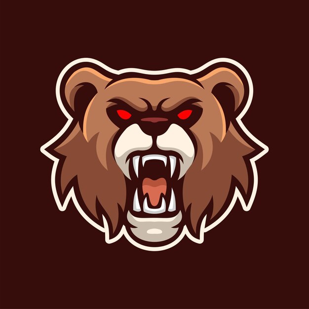Carácter del logotipo de los deportes electrónicos de la mascota del oso grizzly enojado