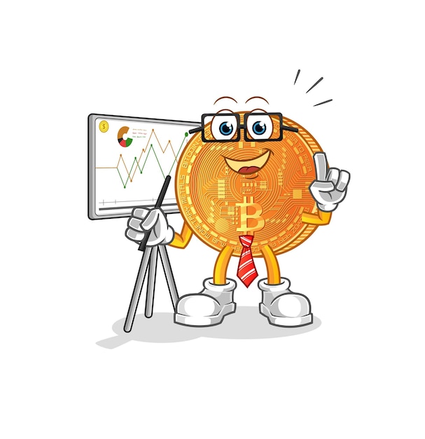 carácter de marketing de bitcoin. vector de mascota de dibujos animados