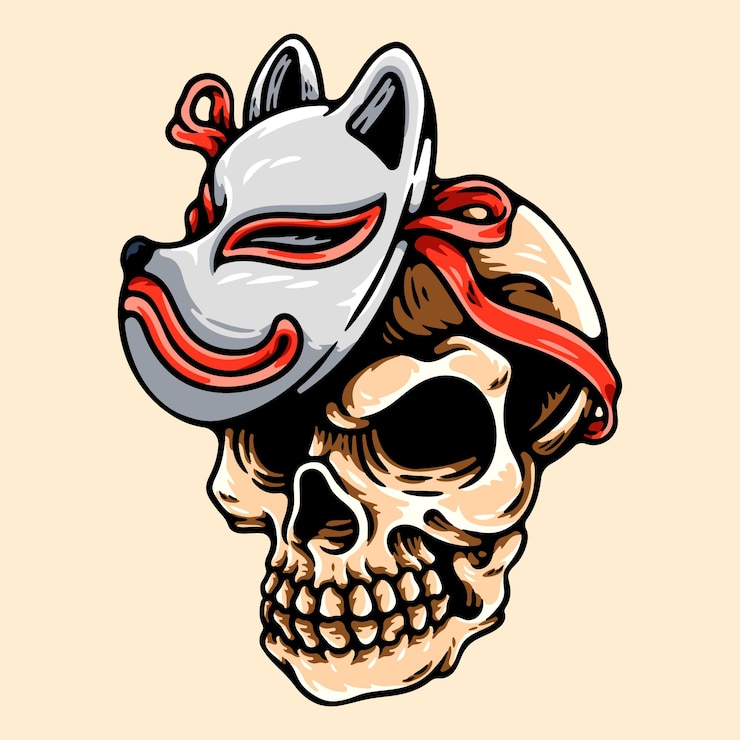 Vector carácter de máscara de calavera y zorro