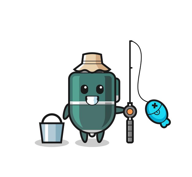 Carácter de mascota de bolígrafo como un diseño lindo de pescador