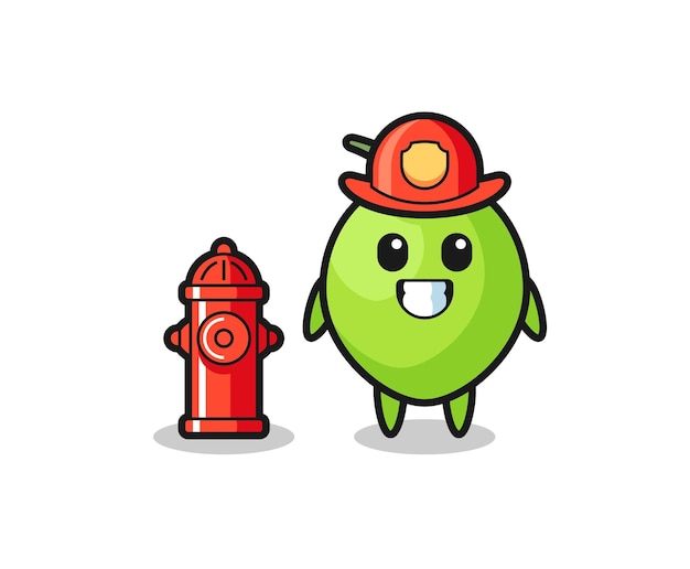 Carácter de mascota de coco como diseño de estilo lindo de bombero para elemento de logotipo de etiqueta de camiseta