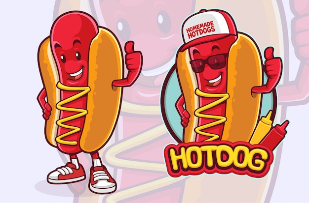 Vector carácter de la mascota hotdog para vendedor de comida rápida