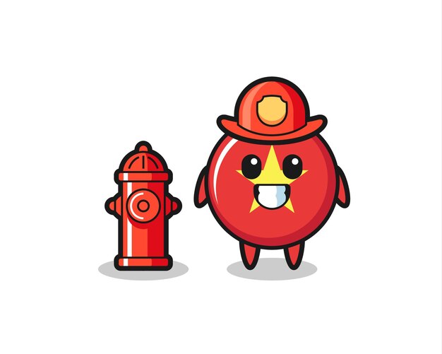 Carácter de mascota de la insignia de la bandera de vietnam como bombero