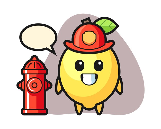 Carácter de la mascota del limón como bombero