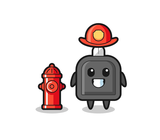 Carácter de mascota de la llave del auto como bombero, diseño de estilo lindo para camiseta, pegatina, elemento de logotipo