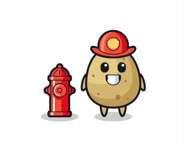 Carácter de mascota de papa como bombero, diseño de estilo lindo para camiseta, pegatina, elemento de logotipo