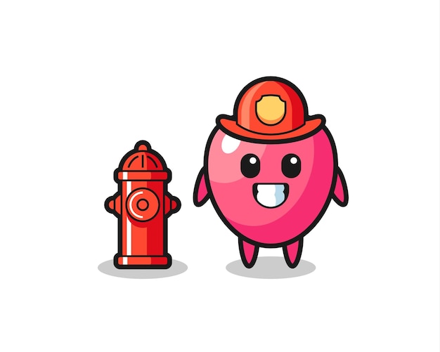 Carácter de mascota del símbolo del corazón como bombero