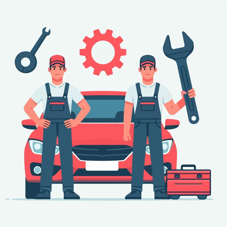 Vector carácter mecánico de automóviles con estilo de diseño plano