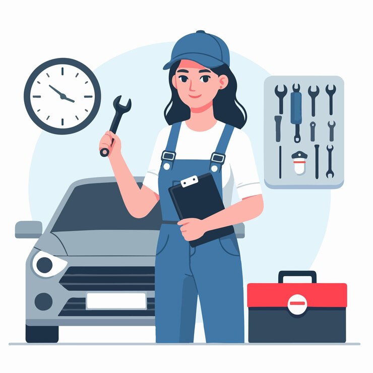 Vector carácter mecánico de automóviles con estilo de diseño plano
