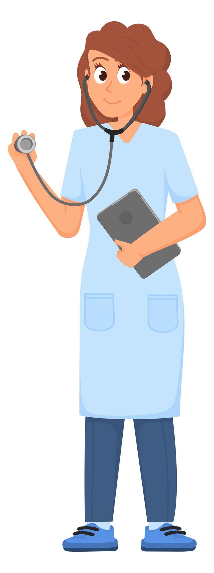 Vector carácter médico femenino mascota de dibujos animados de práctica médica aislado sobre fondo blanco
