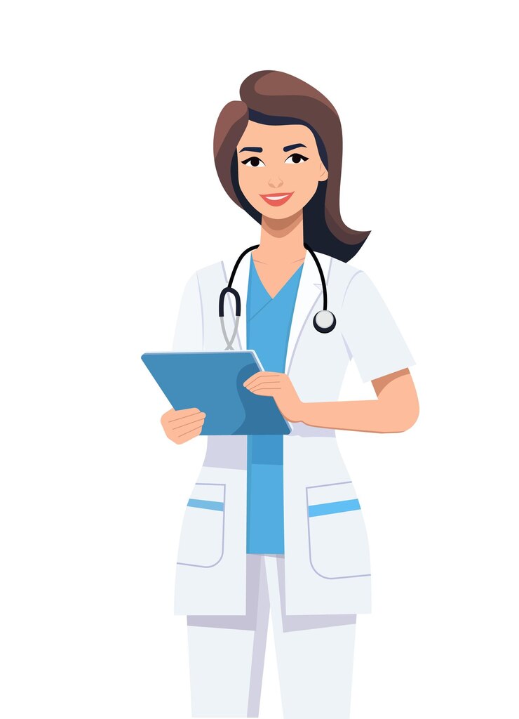 Vector carácter médico femenino médico hospital chequeo paciente saludable tratamiento personal