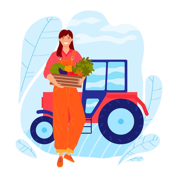 Vector carácter de mujer campesina llevar cosecha, profesional de ocupación femenina