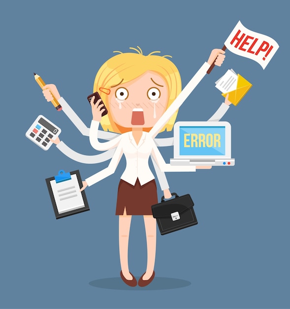 Carácter de mujeres empresarias ocupadas. Trabajo duro multitarea.