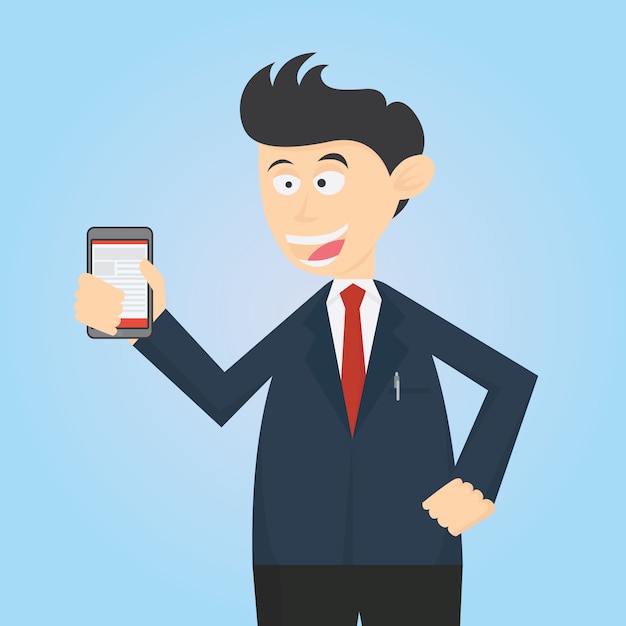 carácter de negocios de dibujos animados vector de diseño con smartphone