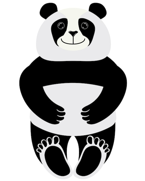 Vector carácter panda vectorial en estilo plano en posición sentada