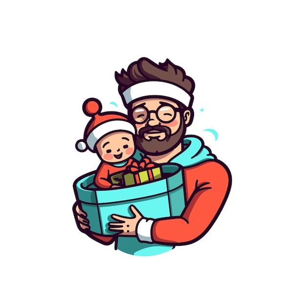 Vector carácter de papá noel en negrita en estilo vectorial plano