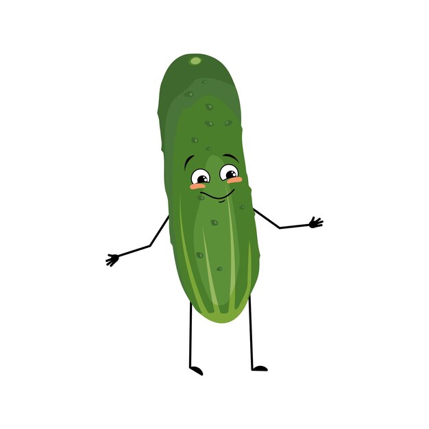 Vector carácter de pepino con emoción feliz.