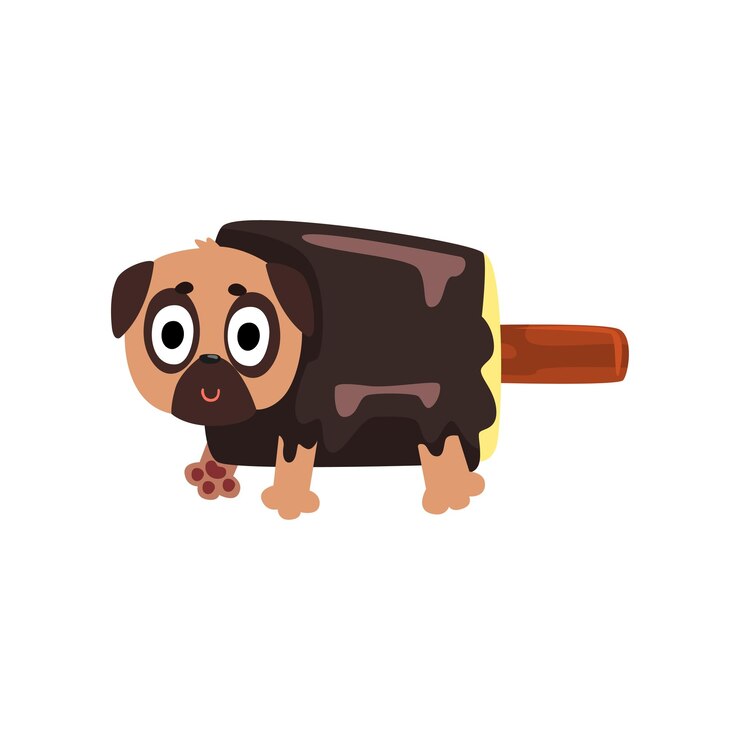 Vector carácter de perro pug divertido lindo dentro de vector esquimal chocolate ilustración aislada sobre fondo blanco.