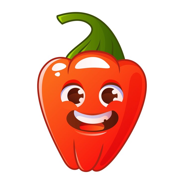 Vector caracter de pimienta roja de dibujos animados con sonrisa vectorial sobre un fondo blanco