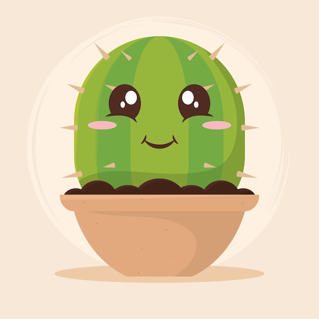Carácter de planta interior de cactus lindo aislado ilustración vectorial