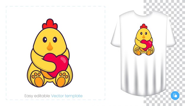 Carácter de pollo lindo. estampados en camisetas, sudaderas, fundas para teléfonos móviles, souvenirs.