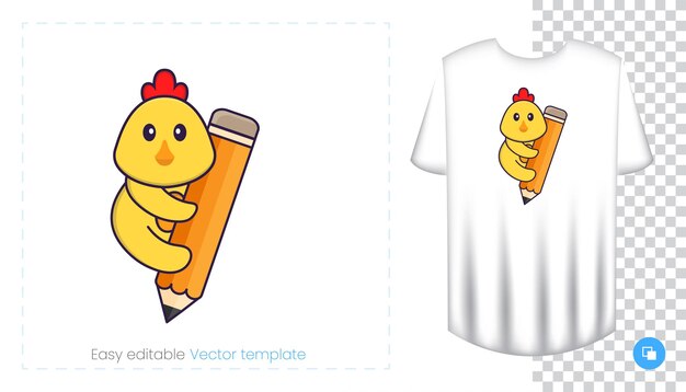 Carácter de pollo lindo. Estampados en camisetas, sudaderas, fundas para teléfonos móviles, souvenirs.