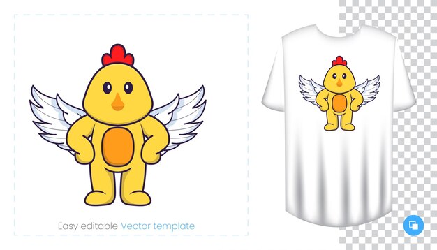 Carácter de pollo lindo. Estampados en camisetas, sudaderas, fundas para teléfonos móviles, souvenirs.