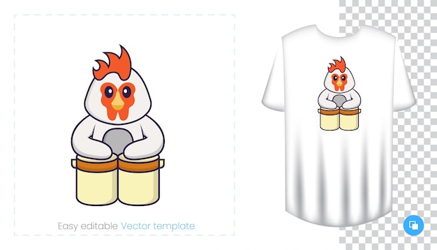 Carácter de pollo lindo. Impresiones en camisetas, sudaderas.