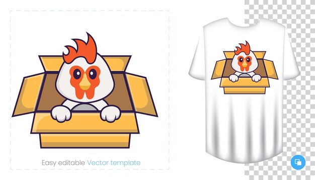 Carácter de pollo lindo. Impresiones en camisetas, sudaderas.