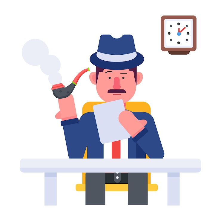 Vector el carácter práctico y plano de un detective