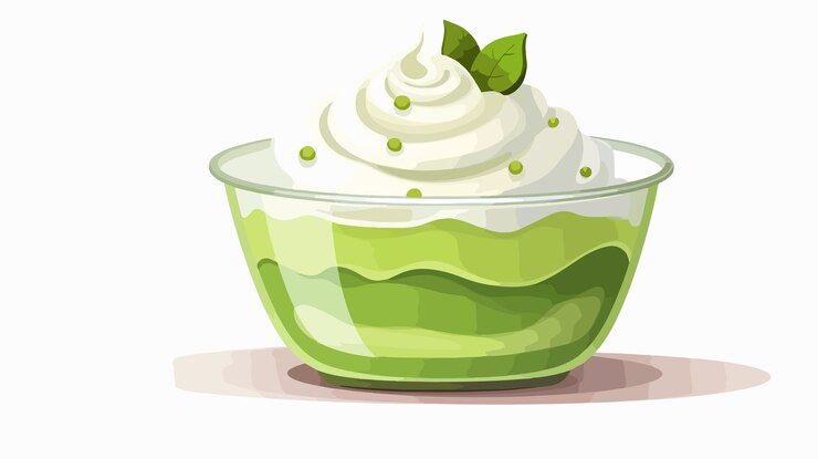 Vector caracter de pudín de té verde de dibujos animados con espacio libre para la ilustración vectorial de texto