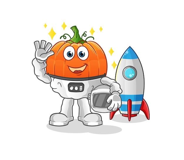 Carácter que agita del astronauta de la calabaza. vector de mascota de dibujos animados