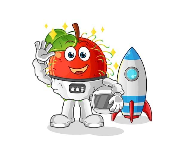 Carácter que agita del astronauta de Rambután. vector de mascota de dibujos animados