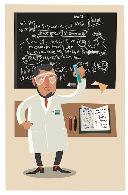 Carácter químico y tubos ilustración vectorial