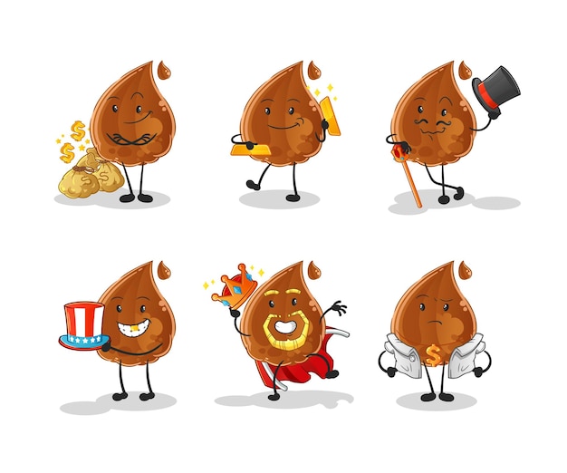 Carácter rico en gotas de chocolate. vector de mascota de dibujos animados