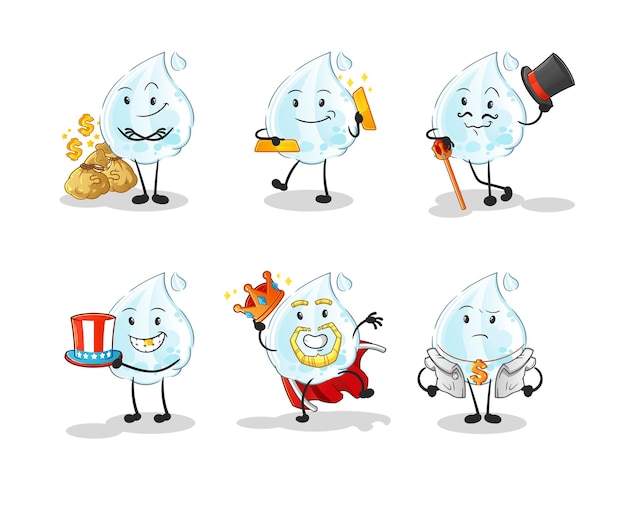 Carácter rico en gotas de leche. vector de mascota de dibujos animados